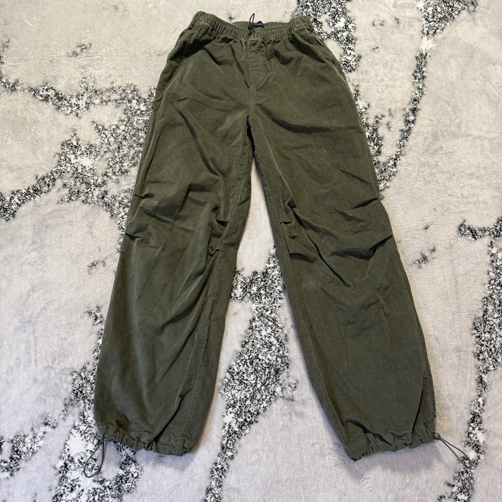 Aeropostale Pants Womens Size XS Green Corduroy Drawstring Hem Parachute Pull on